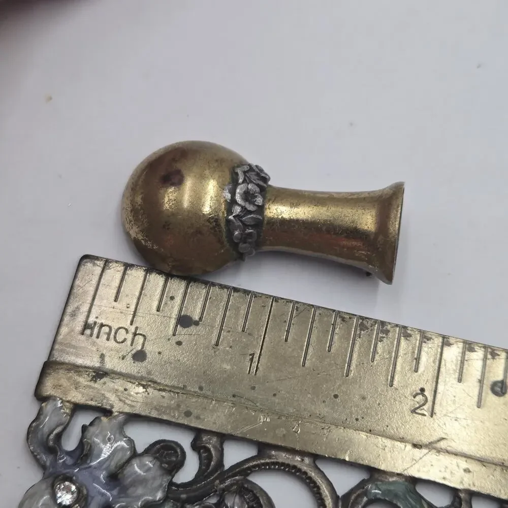 Vintage Art Deco Brass Tussie Mussie Posy Flower Holder Vase Brooch Pin READ